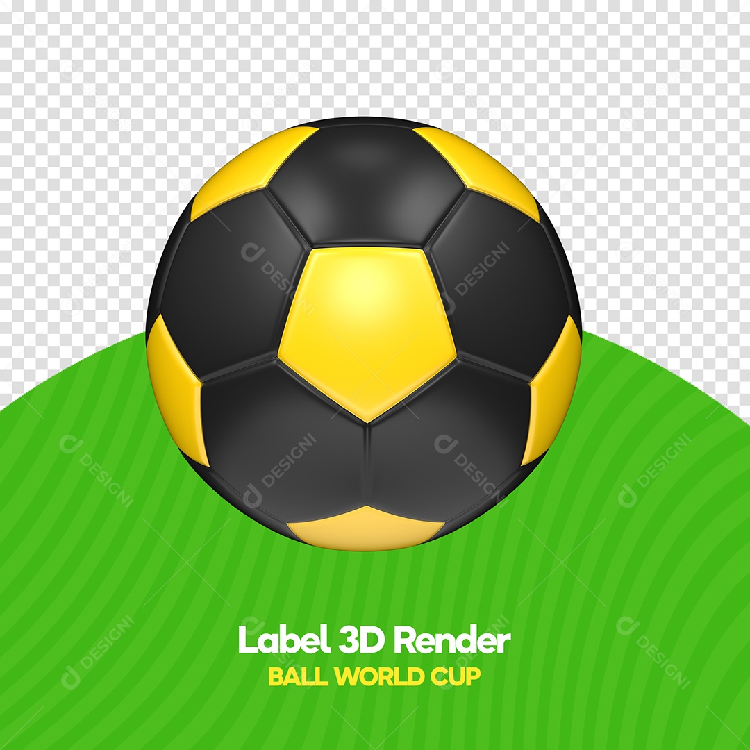 Bola de Futebol Preta e Amarela Elemento 3D para Composição PSD