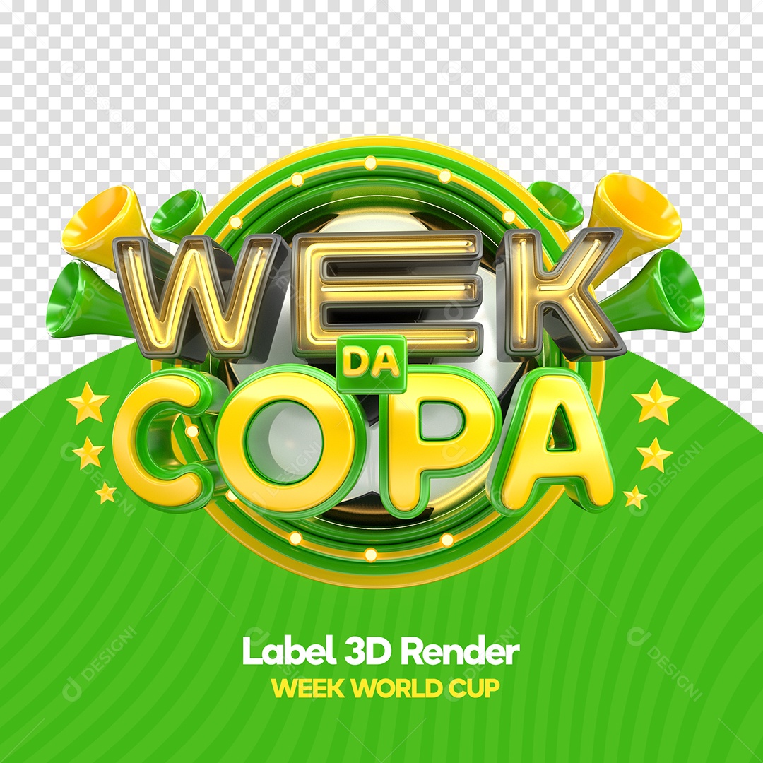 Black Week da Copa Selo 3D Amarelo e Verde com Luz Neon Amarela para Composição PSD