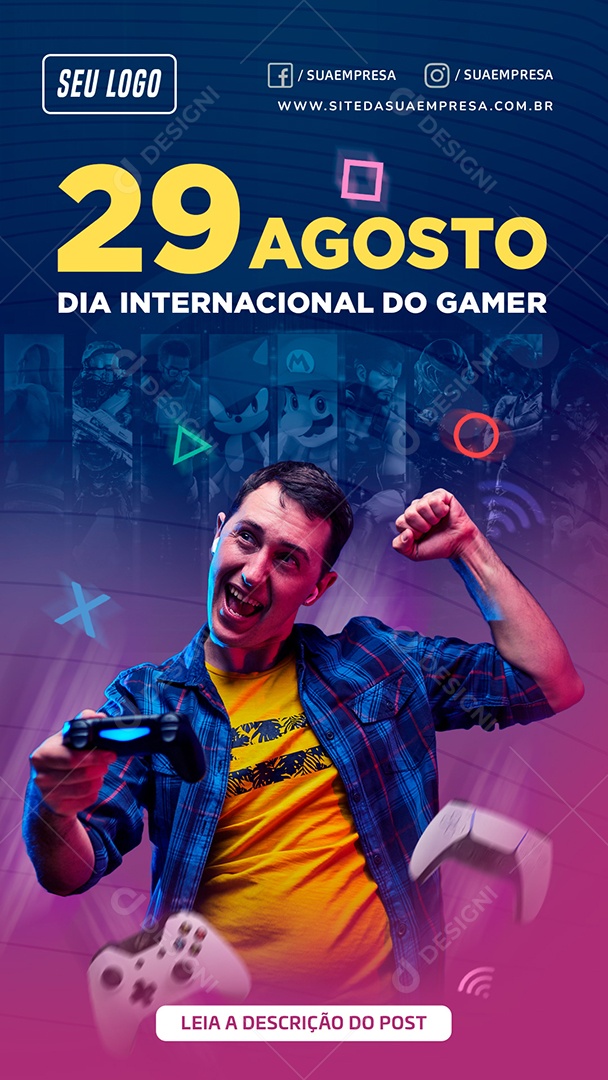 Social Media Dia Internacional do Gamer 29 de Agosto PSD Editável