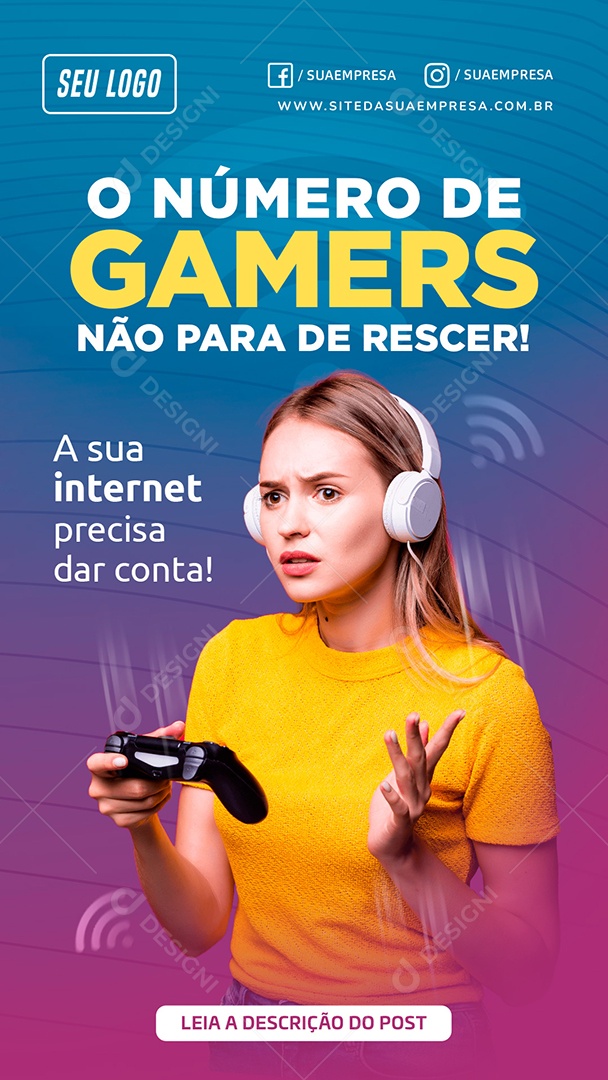 Social Media Provedor de Internet O Número de Gamers Não Para de Crescer PSD Editável