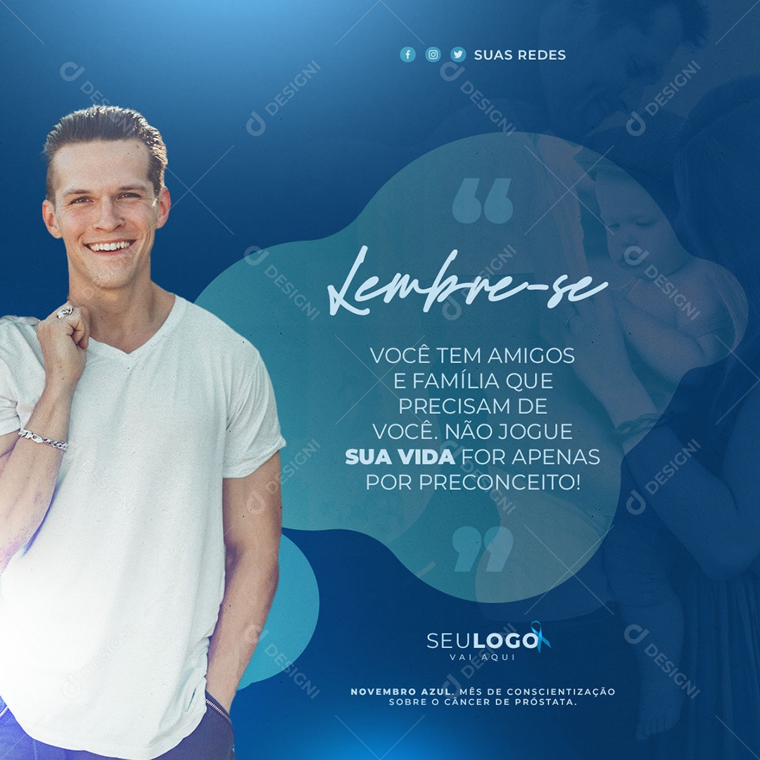 Cuide da sua Saúde Previna Se Novembro Azul Social Media PSD Editável
