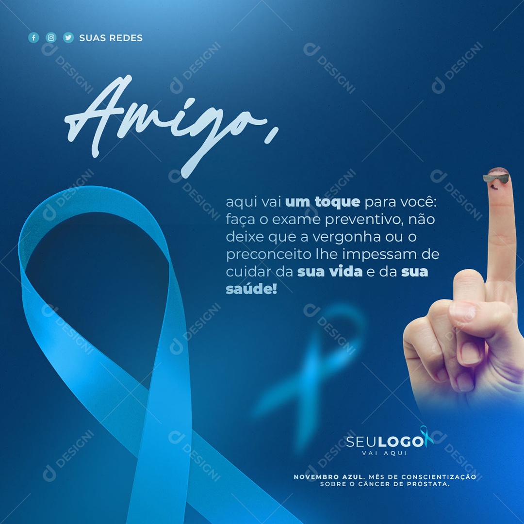 Cuide da sua Saúde Previna Se Novembro Azul Social Media PSD Editável