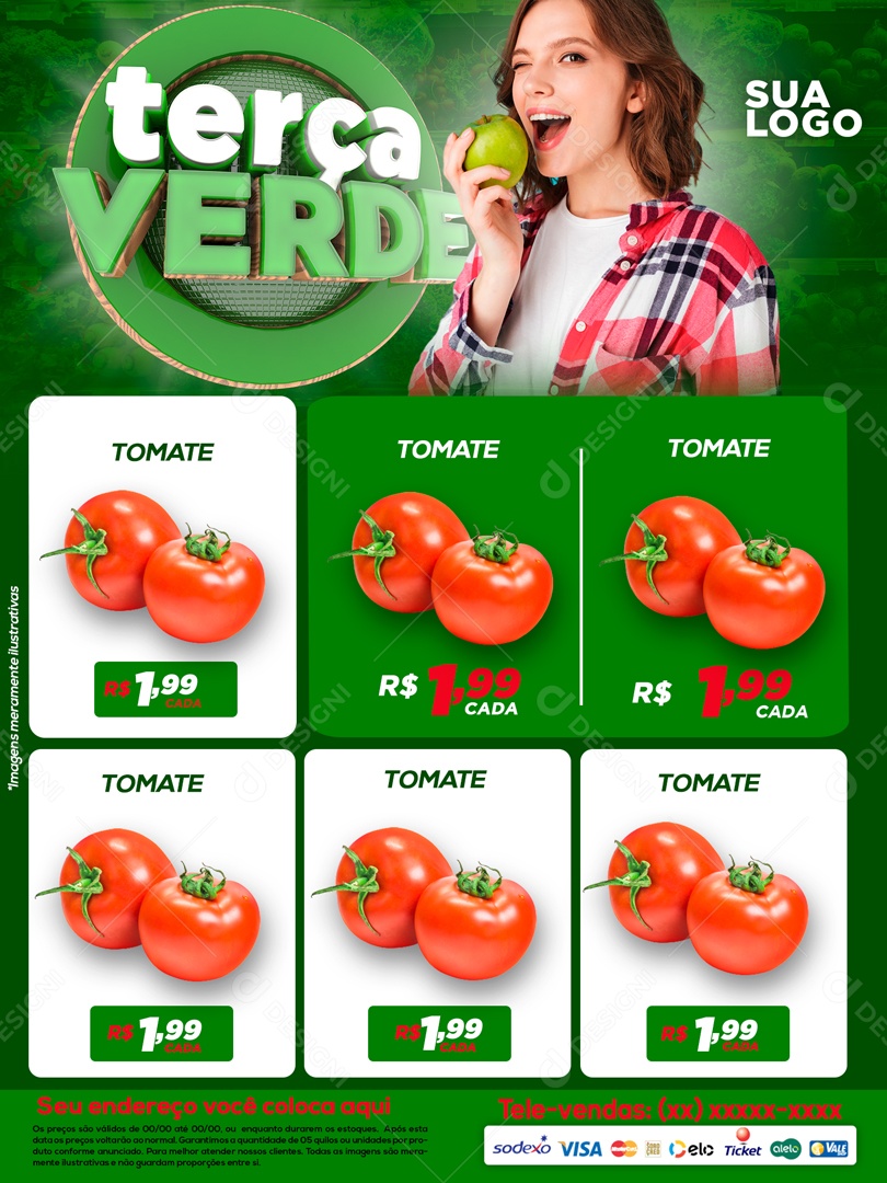 Encarte Terça Verde Promoções Venha Conferir Social Media PSD Editável