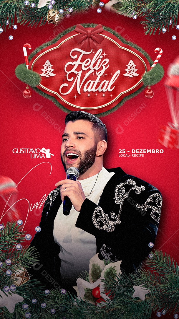 Story Feliz Natal Gusttavo Lima Flyer Sertanejo Social Media PSD Editável