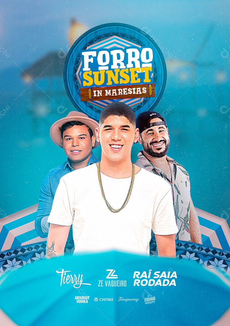 Forró Sunset In Maresias Tierry Zé Vaqueiro Raí Saia Rodada Flyers Social Media PSD Editável