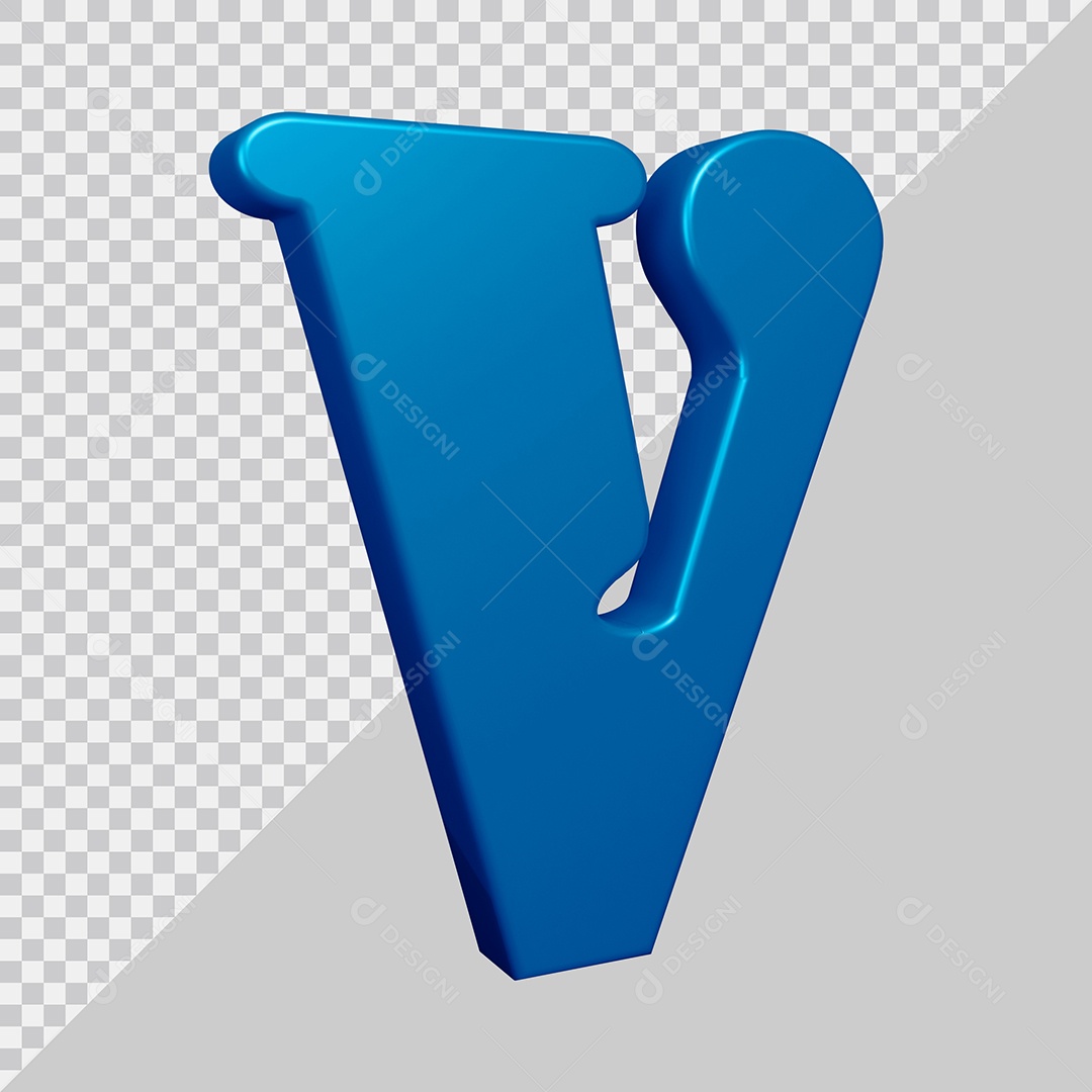 Elemento 3D Para Composição Letra V Azul PSD