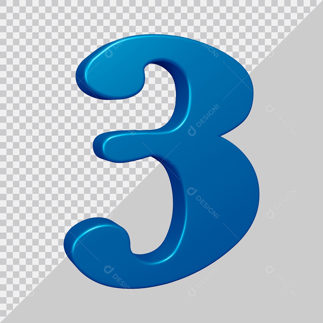 Elemento 3D Para Composição Número 3 Azul PSD