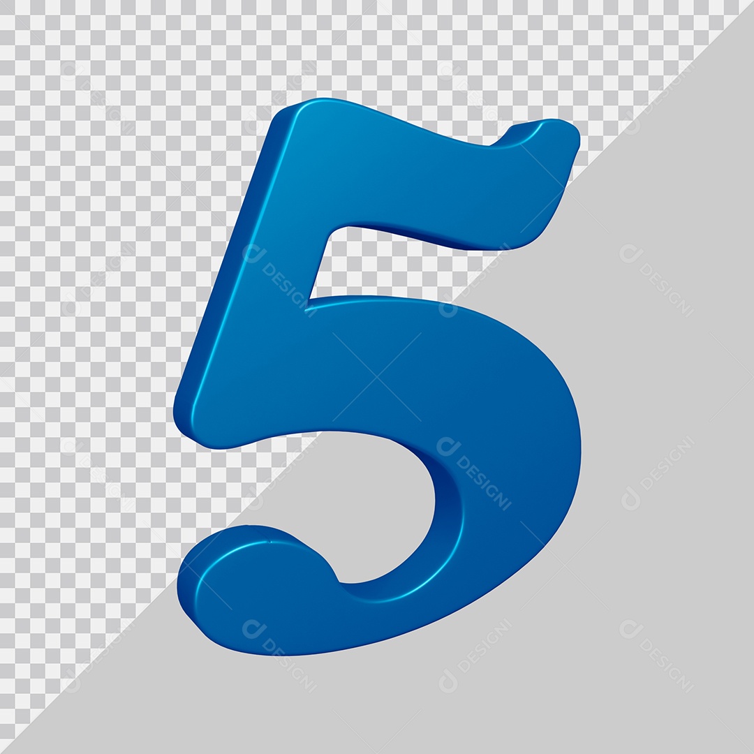 Elemento 3D Para Composição Número 5 Azul PSD