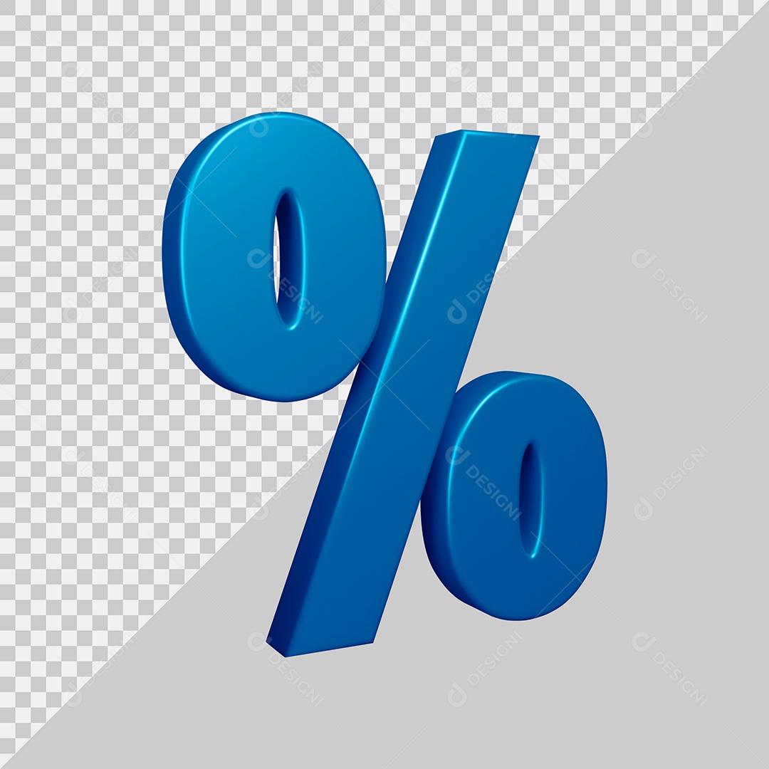 Elemento 3D Para Composição Símbolo de Porcentagem Azul