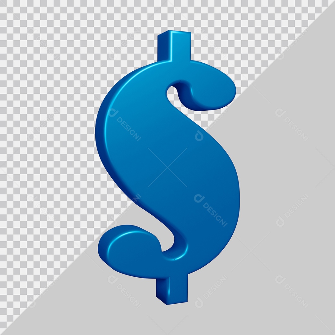 Elemento 3D Para Composição Símbolo do dólar $ Azul PSD