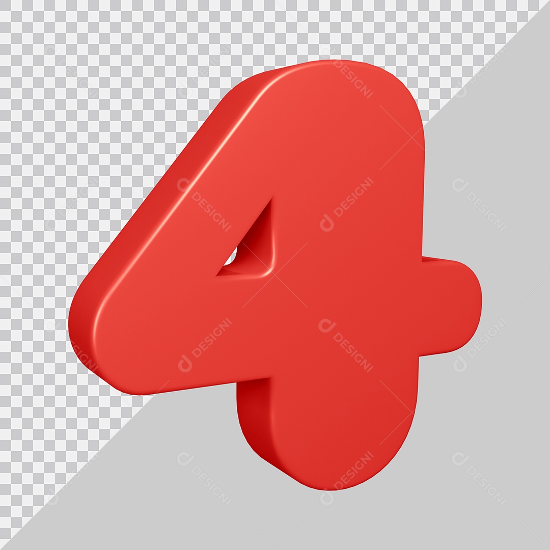 Elemento 3D Para Composição Número 4 Vermelha PSD
