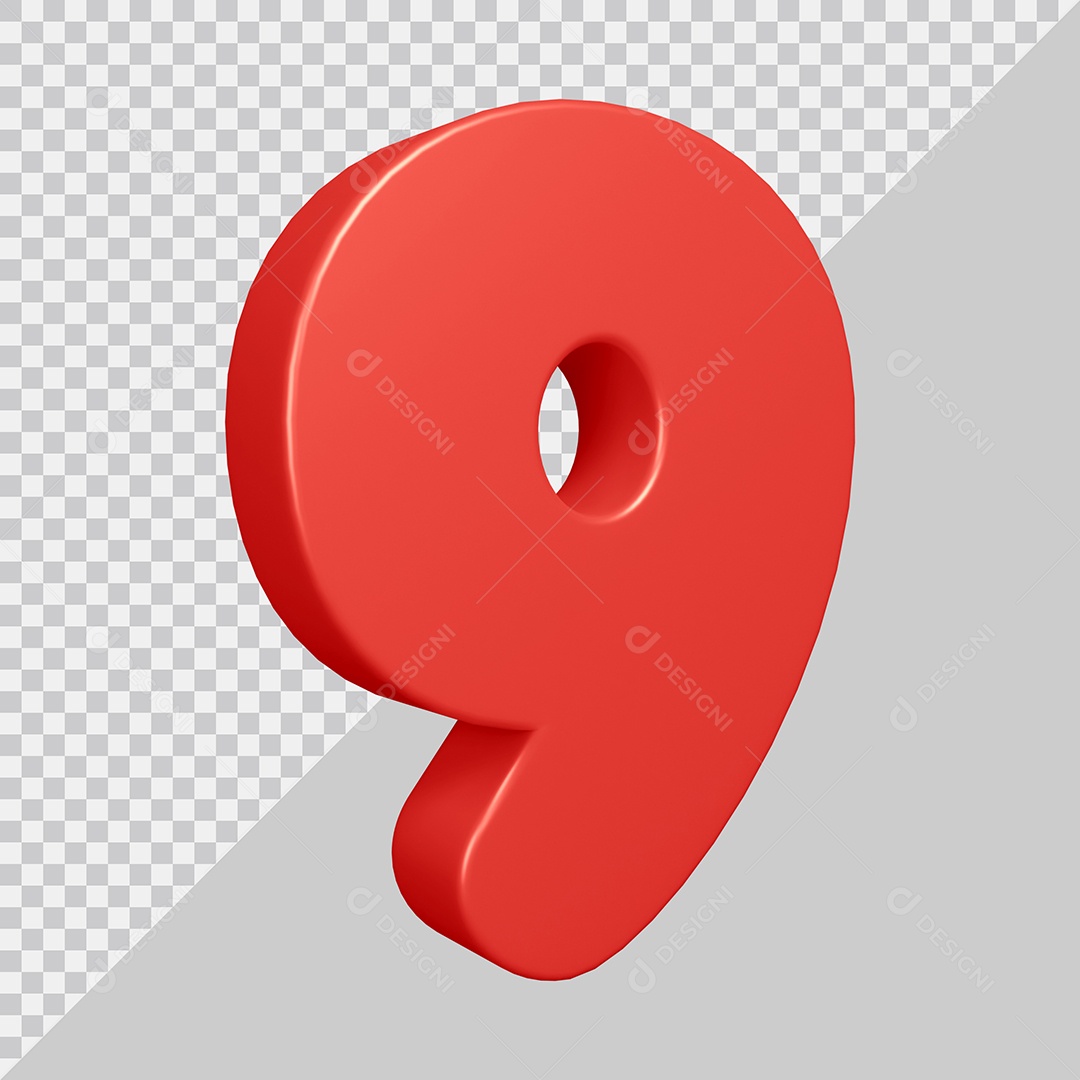 Elemento 3D Para Composição Número 9 Vermelha PSD