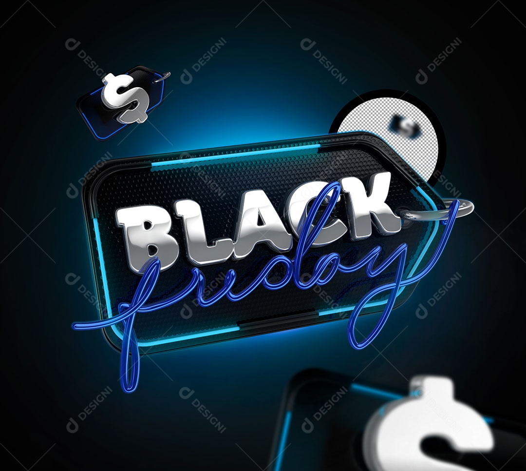 Black Friday Selo 3D Branco e Azul para Composição PSD