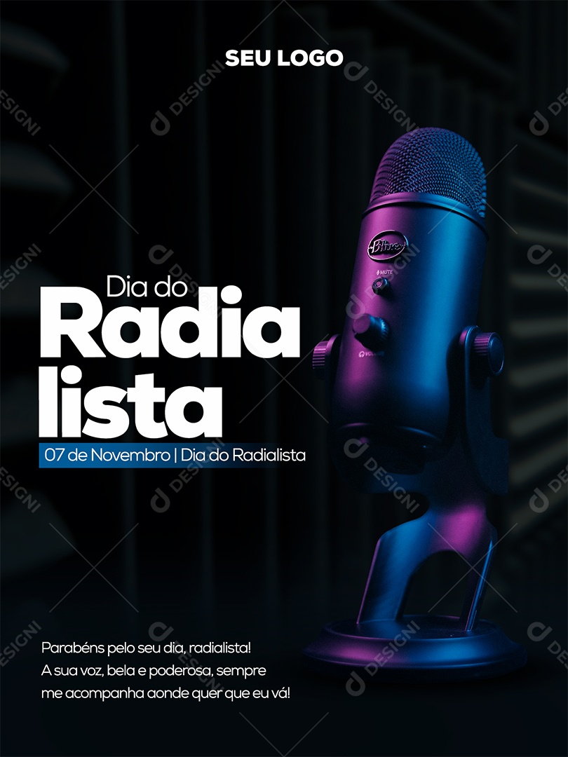 Parabéns Pelo seu Dia 7 de Novembro Dia do Radialista Social Media PSD Editável
