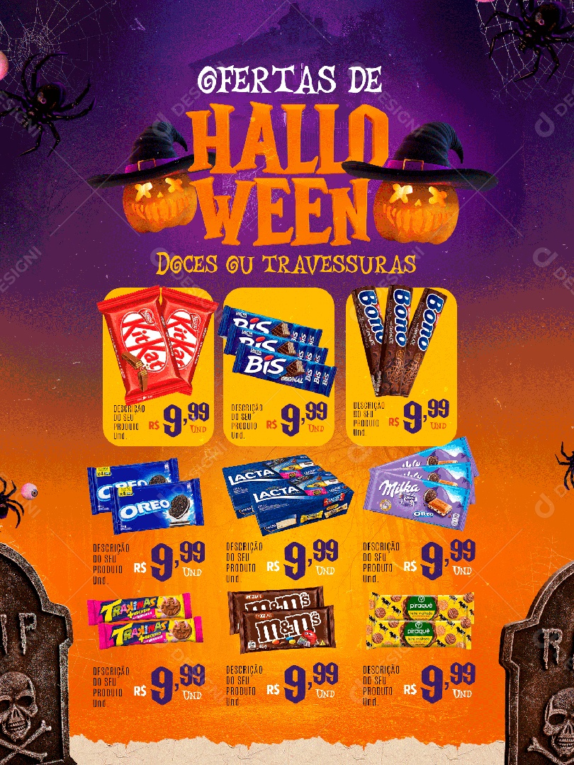 Encarte Ofertas de Halloween Doces ou Travessuras Social Media PSD Editável