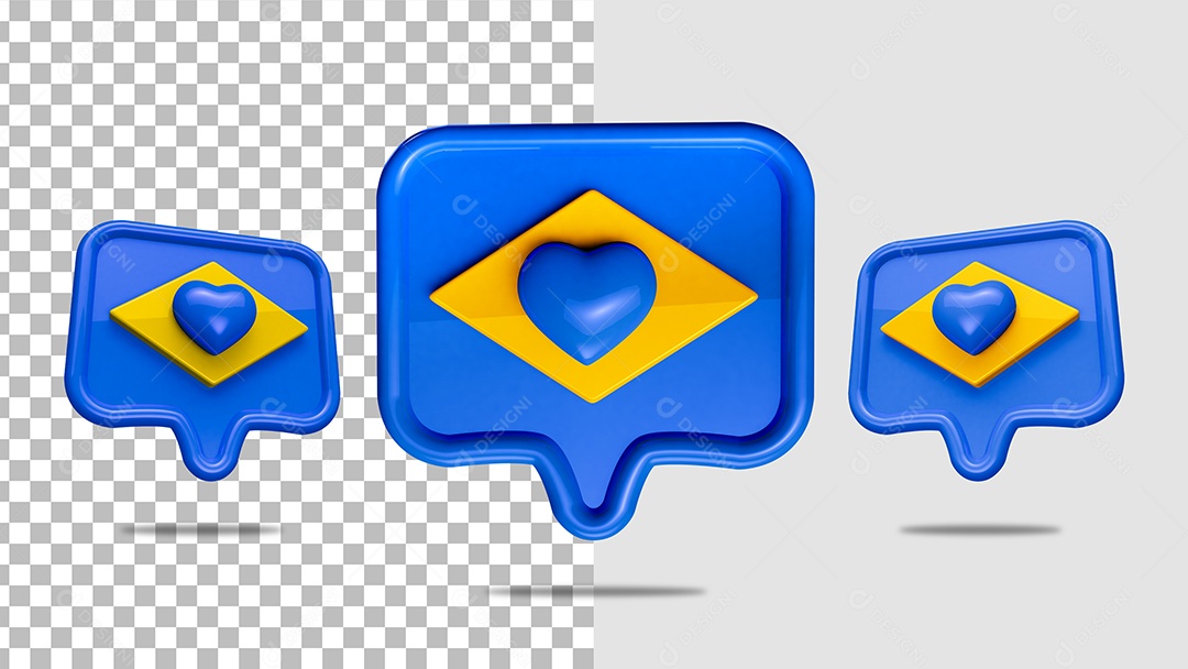Coração do Brasil Azul Emojis 3D PSD
