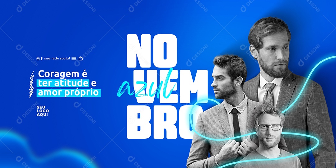 Banner Novembro Azul Coragem é Ter Atitude e Amor Próprio Social Media PSD Editável
