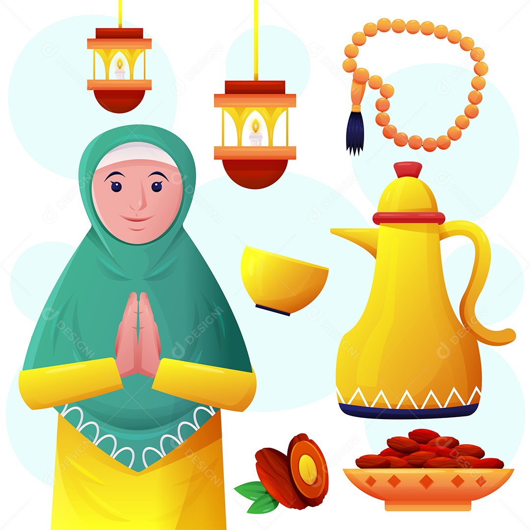 Elemento de objeto de decoração islâmica vetorial definido