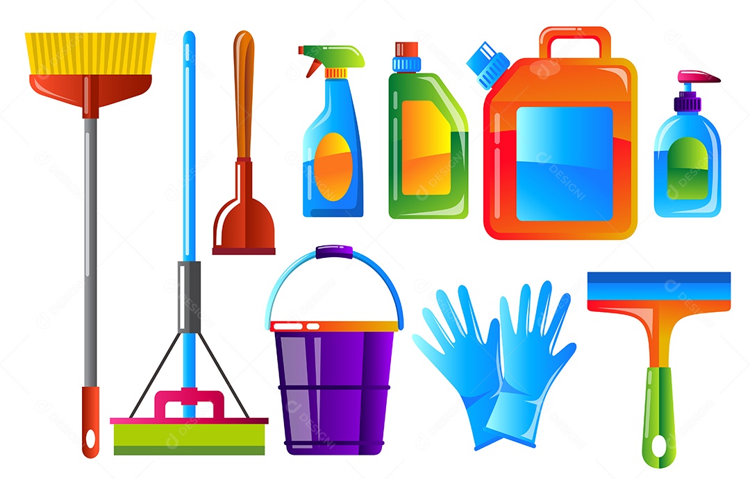 Conjunto de desenho de elemento de objeto no conceito de limpeza de casa