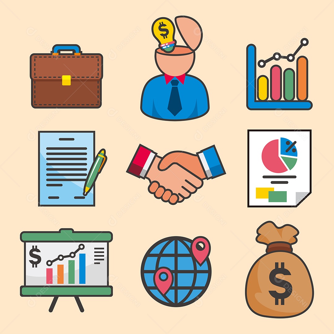 Conjunto de desenho de elemento de objeto no conceito de negócio