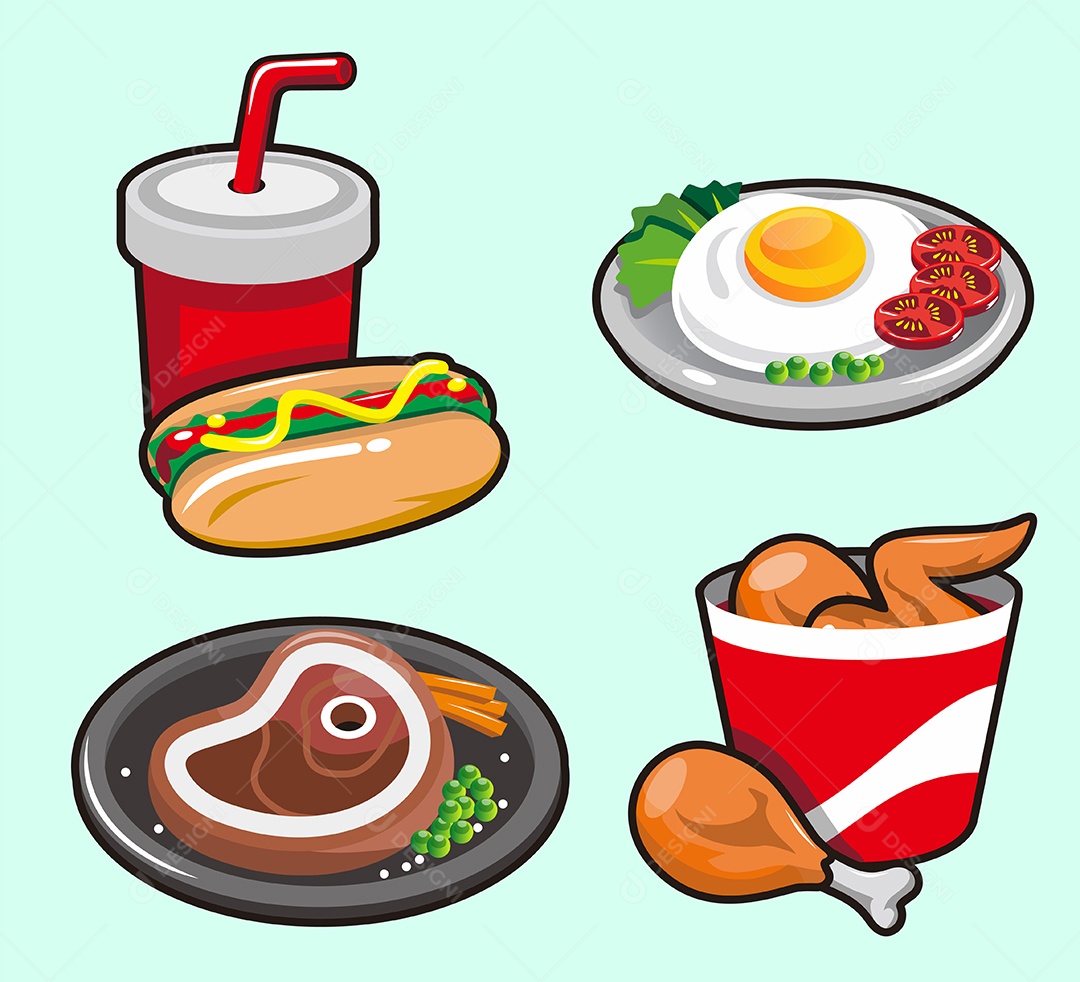 Conjunto de pães e padaria em estilo cartoon