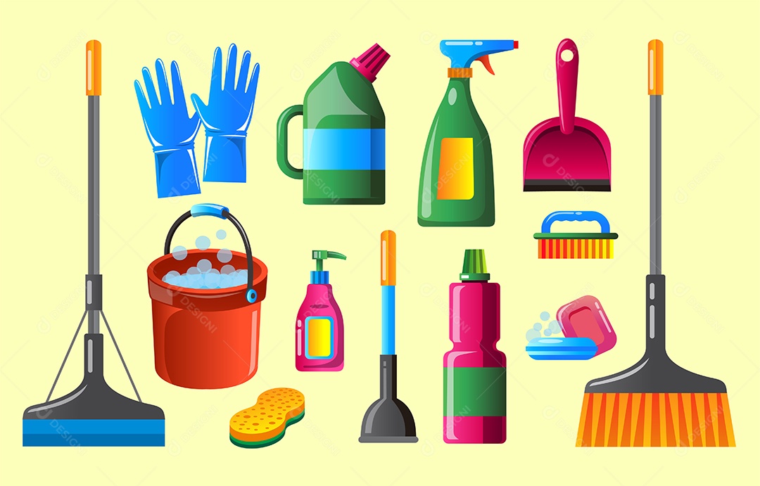 Conjunto de desenho de elemento de objeto no conceito de limpeza de casa