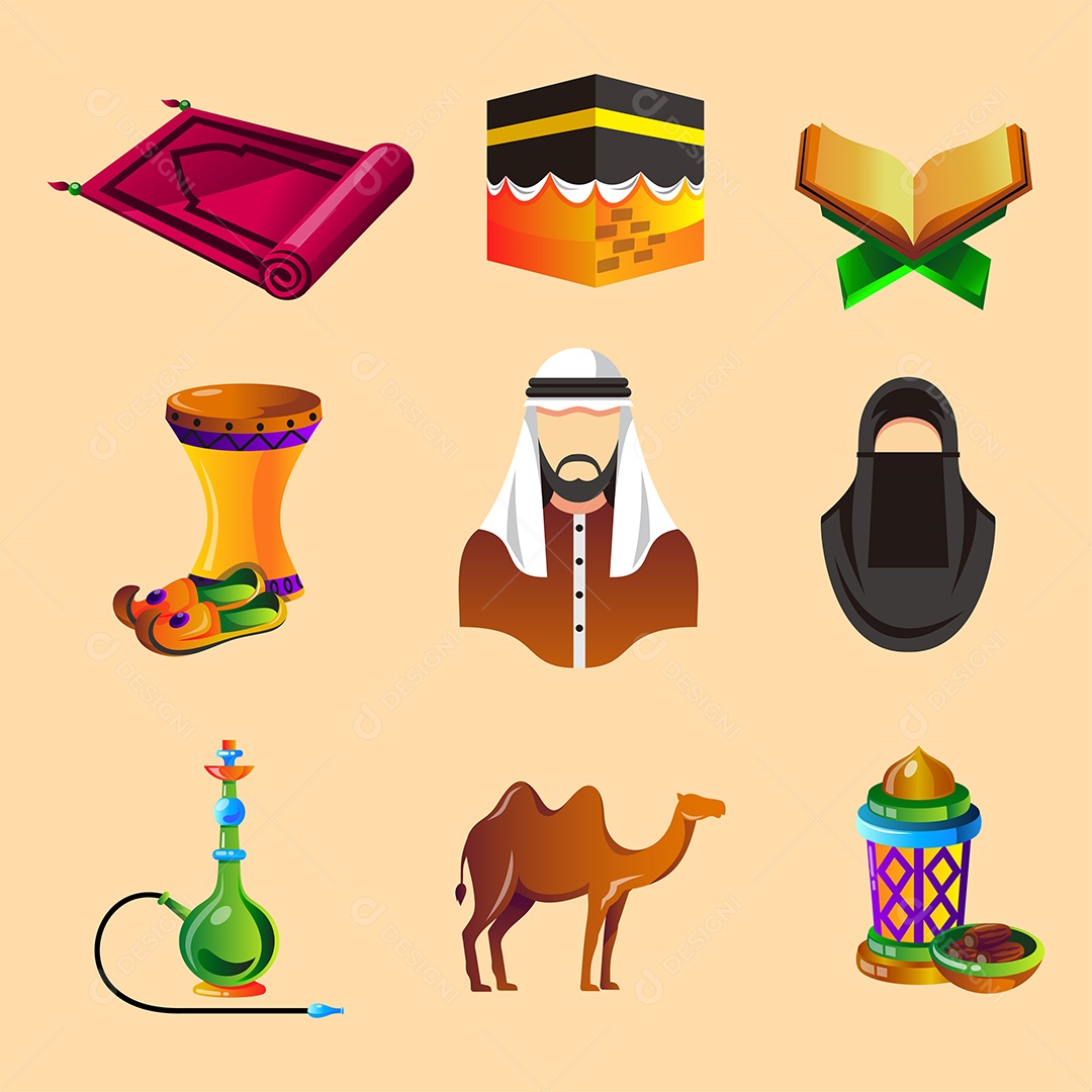 Elemento de objeto de decoração islâmica vetorial definido