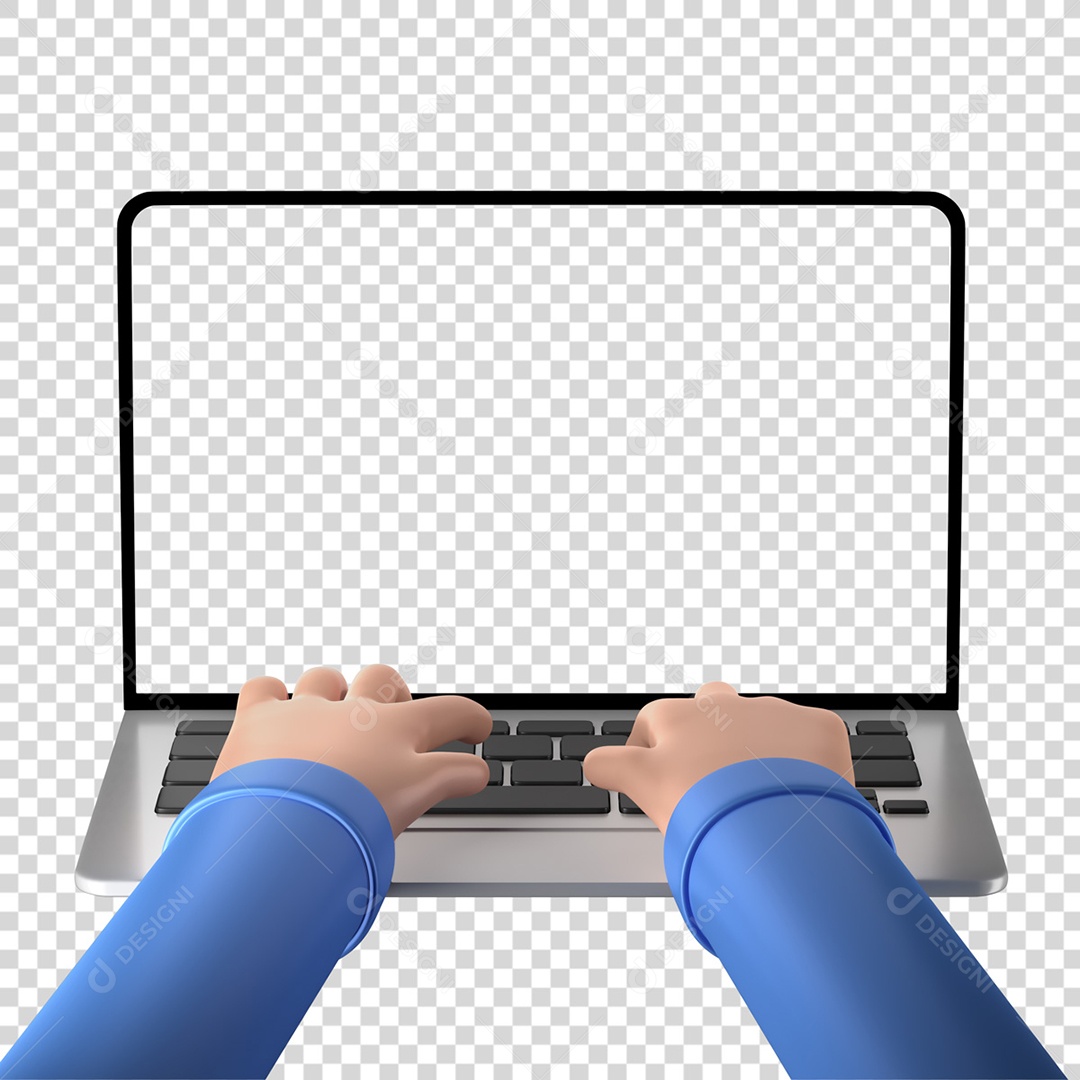 Mão cartoon digitando no Notebook Transparente Sem Fundo