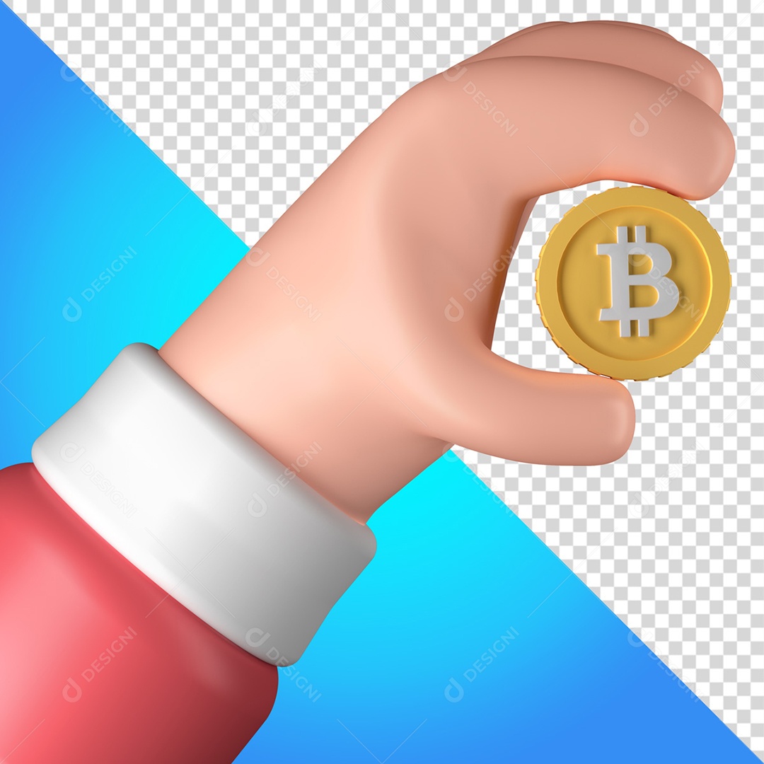 Mão segurando Bitcoin Criptomoeda Transparente Sem Fundo