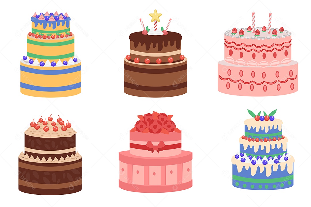 Bolos e padarias, desenho de estilo cartoon para uso desinger gráfico, ilustração vetorial