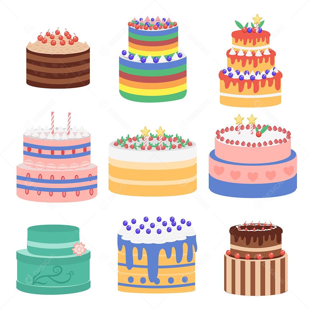 Bolos e padarias, desenho de estilo cartoon para uso desinger gráfico, ilustração vetorial