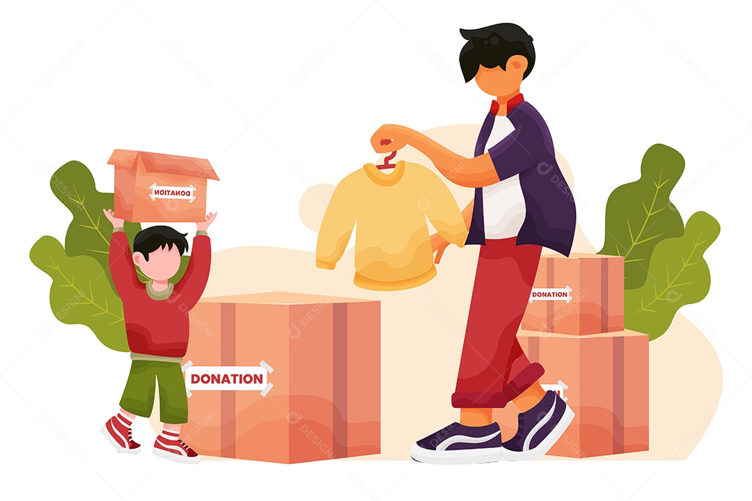 Jovem e mulher com caixas de doação