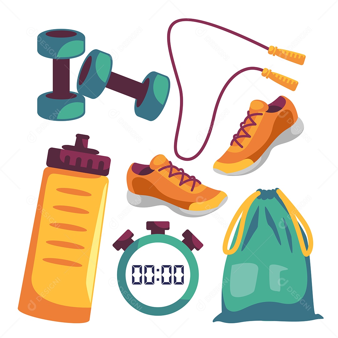 Conjunto de equipamentos esportivos e de objetos para desenho animado de exercício