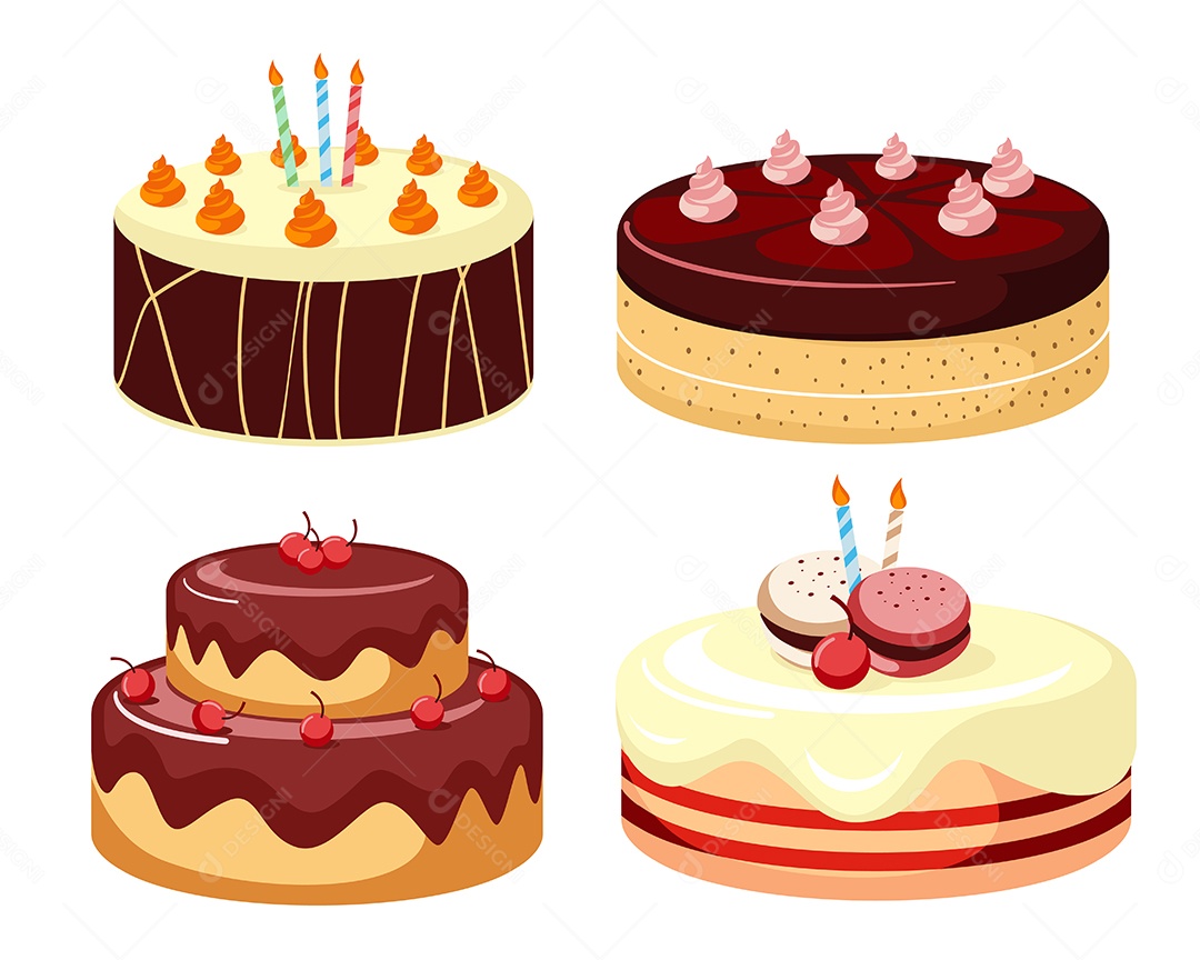 Bolos e padarias, desenho de estilo cartoon para uso desinger gráfico, ilustração vetorial