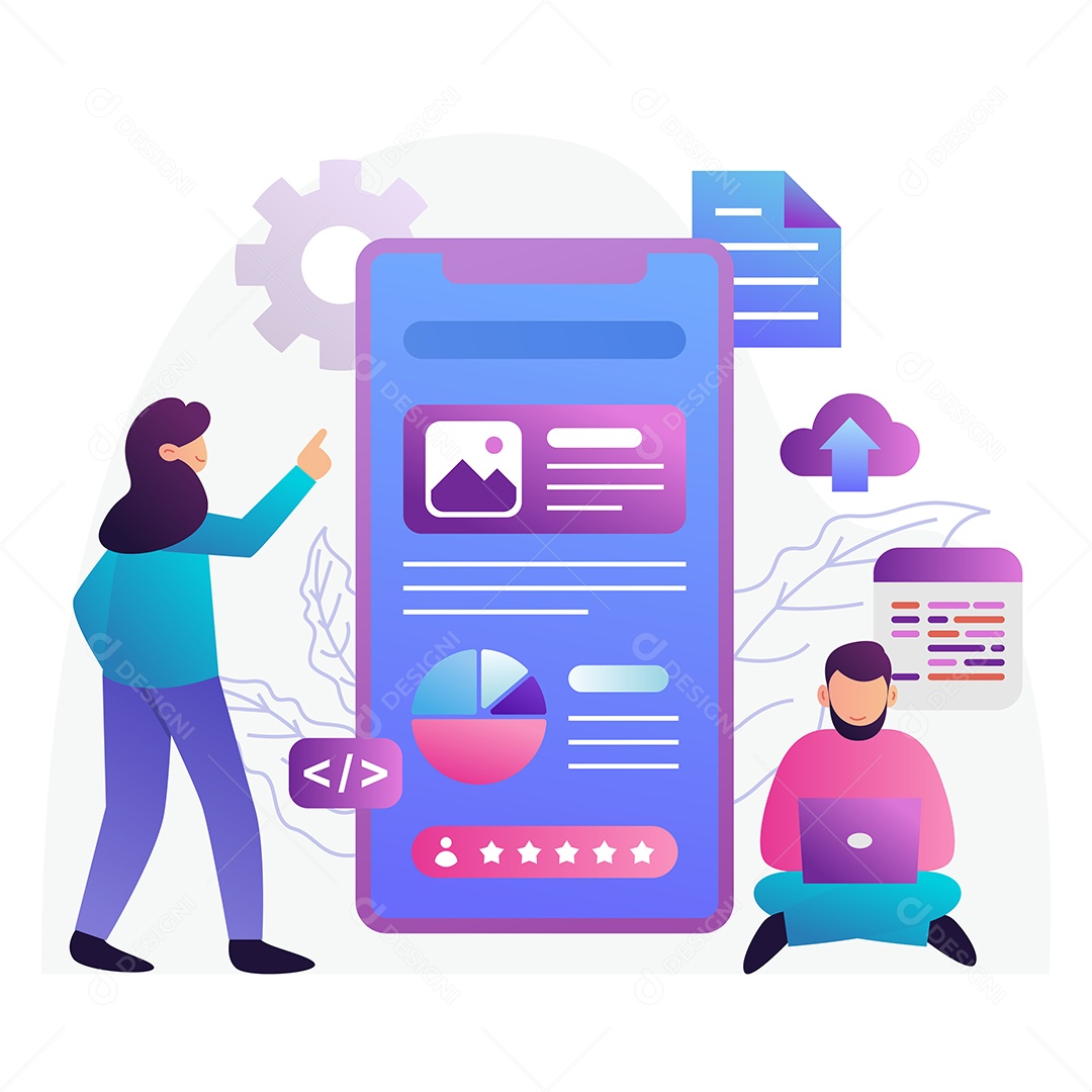 Jovem e mulher usam dispositivo de tecnologia para trabalhar