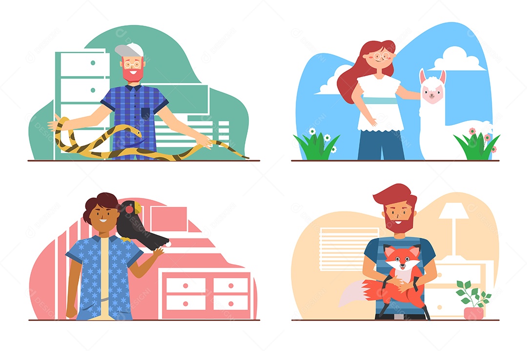 Conjunto de pessoas em diferentes atividades estilo de vida dos desenhos animados vetor