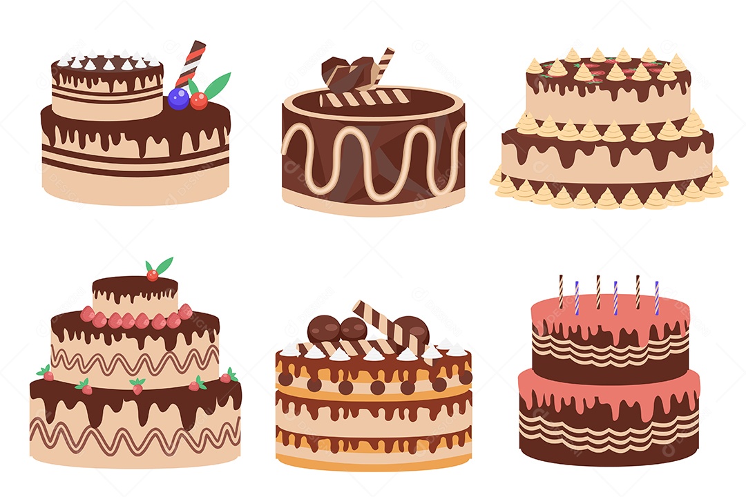 Bolos e padarias, desenho de estilo cartoon para uso desinger gráfico, ilustração vetorial