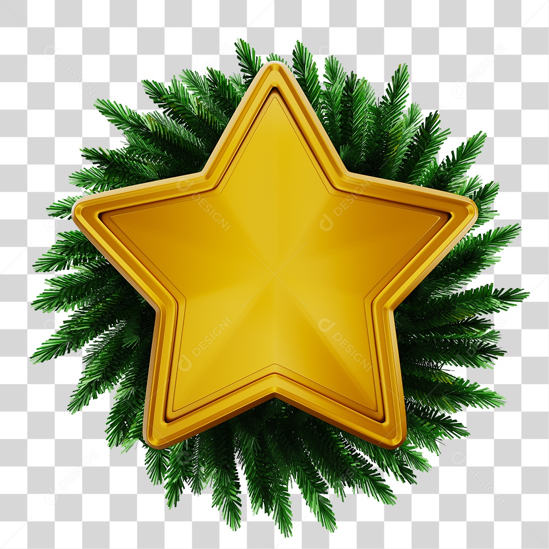 Decoração de Natal Estrela Dourada com Guirlanda PNG Transparente