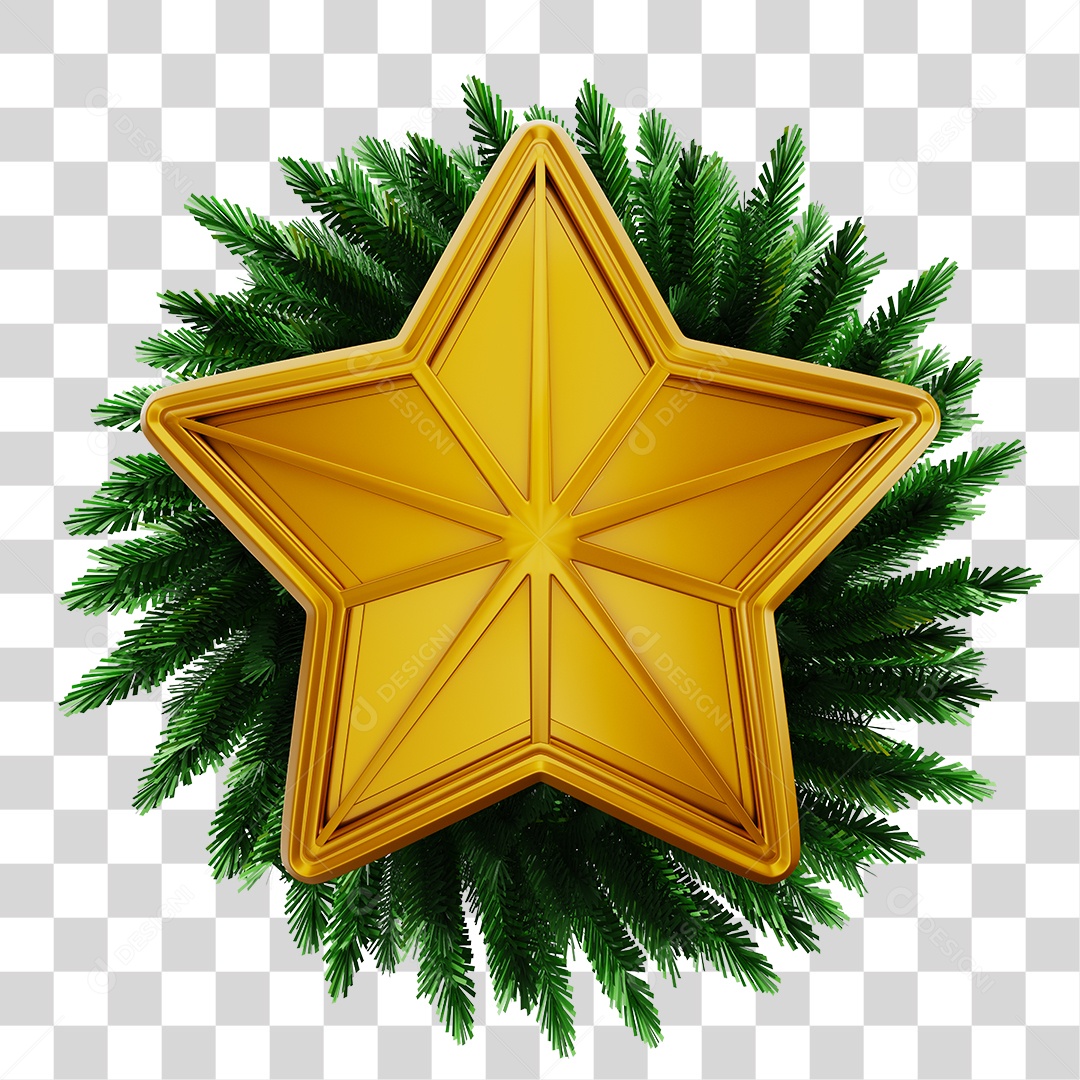 Decoração de Natal Estrela Dourada com Guirlanda PNG Transparente