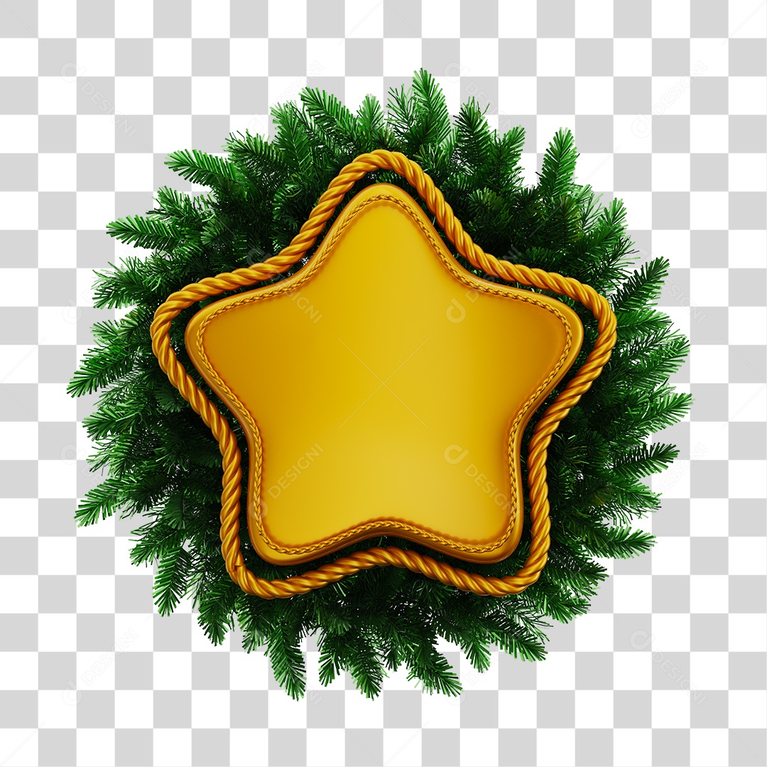 Decoração de Natal Estrela Dourada com Guirlanda PNG Transparente