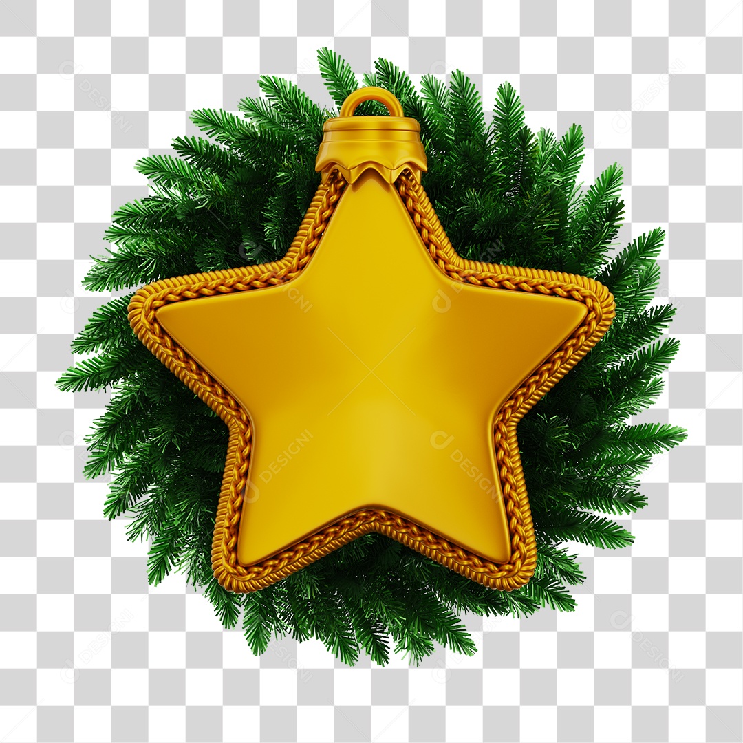 Decoração de Natal Estrela Dourada com Guirlanda PNG Transparente