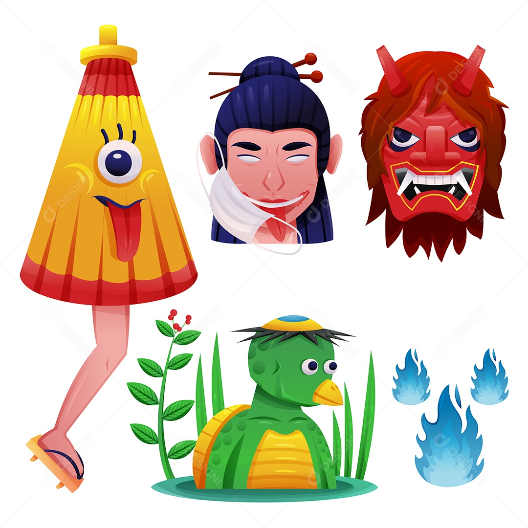 Conjunto de fantasmas japoneses em lendas antigas