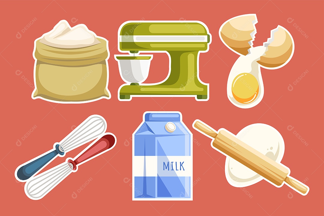 Conjunto de elementos de objeto para vetor de estilo de desenho animado de padaria