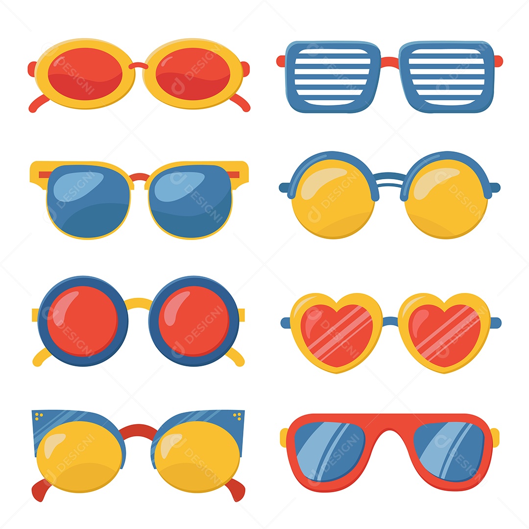 Conjunto de óculos de sol com uma variedade de padrões e design