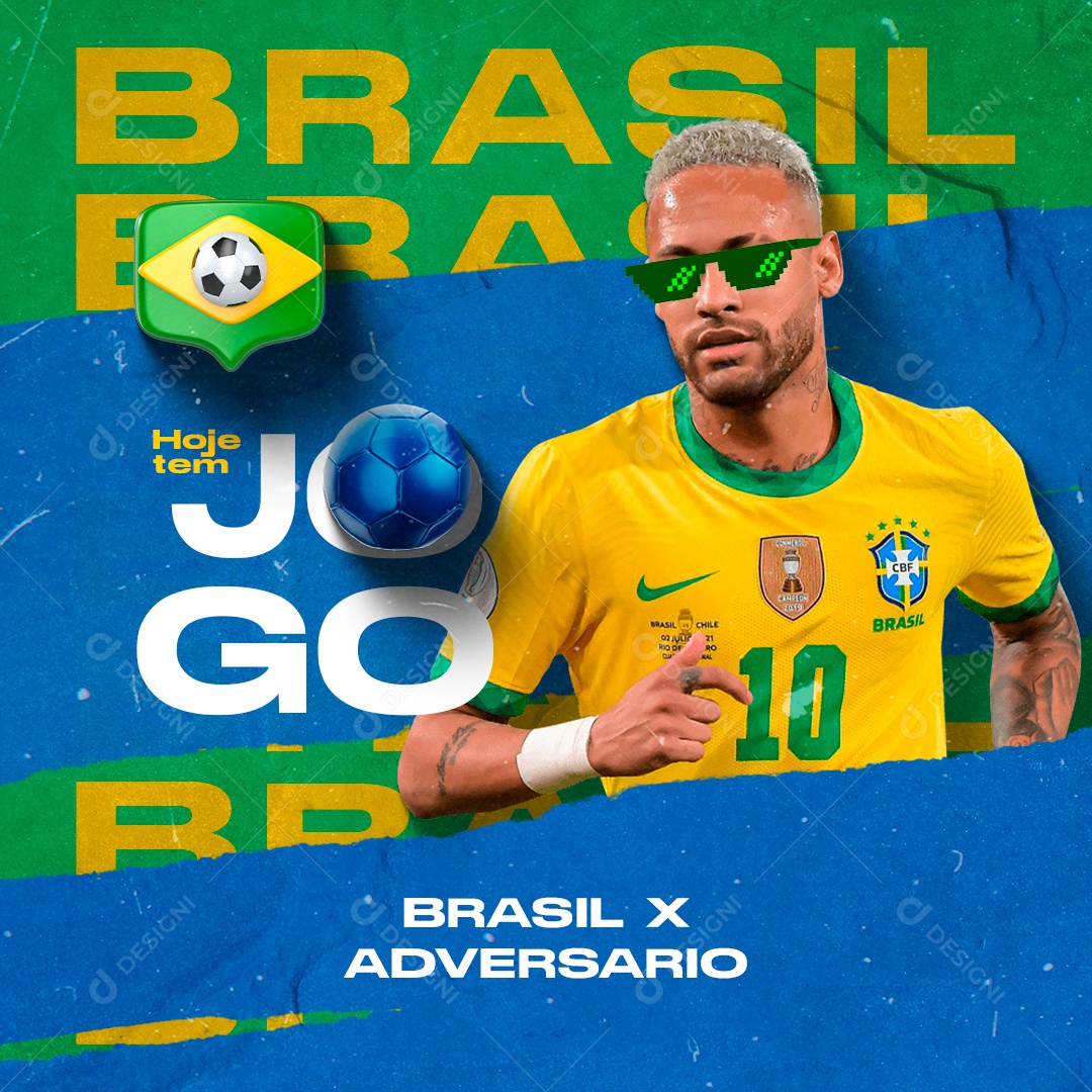 Hoje Jogo Brasil x Adversário Copa Mundo Futebol Social Media PSD Editável