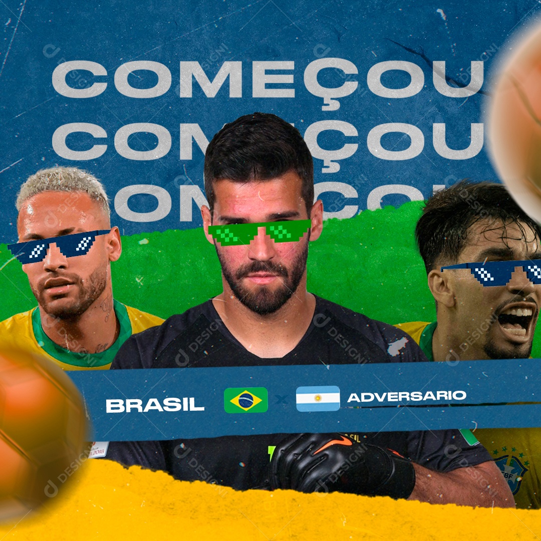 Começou Brasil x Adversário Jogo Copa Mundo Futebol Social Media PSD Editável