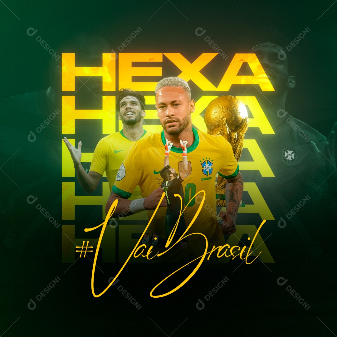 Hexa Vai Brasil Copa Mundo Futebol Social Media PSD Editável