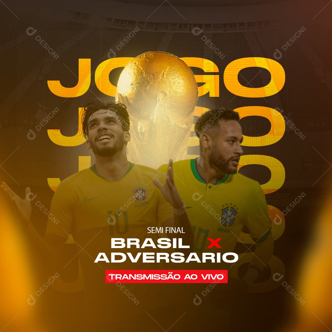 Jogo Brasil x Adversário Transmissão Ao Vivo Copa Mundo Futebol Social Media PSD Editável