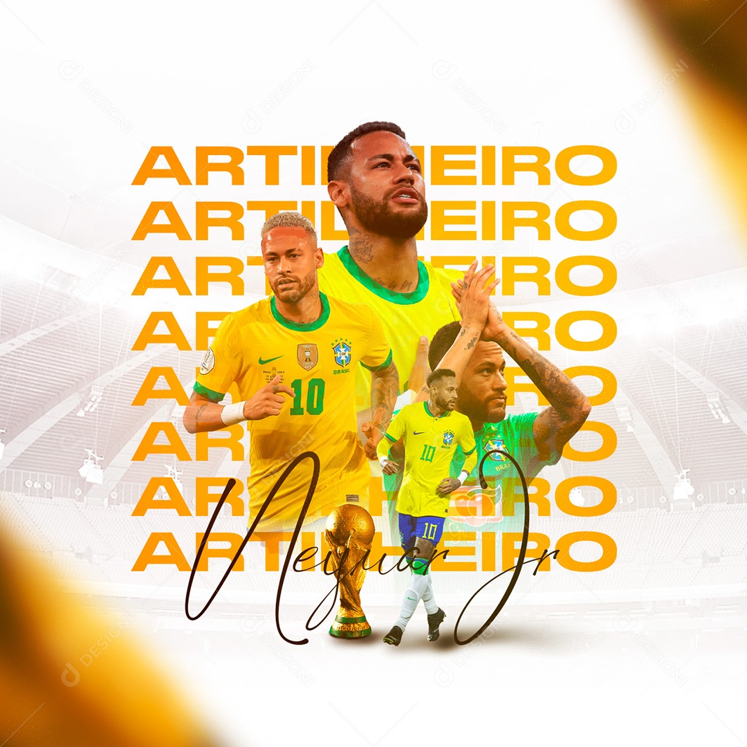 Neymar Jr Artilheiro Copa Mundo Futebol Social Media PSD Editável