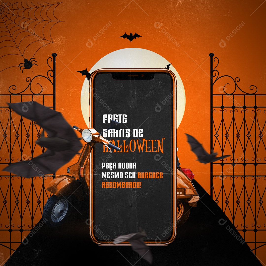 Ofertas de Halloween Dia das Bruxas Hamburgueria Social Media PSD Editável